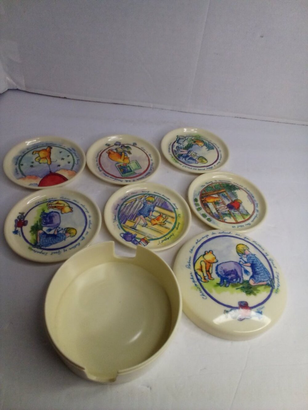 Vintage Selandia Winnie The Pooh Coaster Set Melamine Zak Designs 6 Plates Box